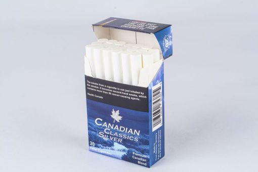 An Open Pack of Canadian Classics Silver Cigarettes